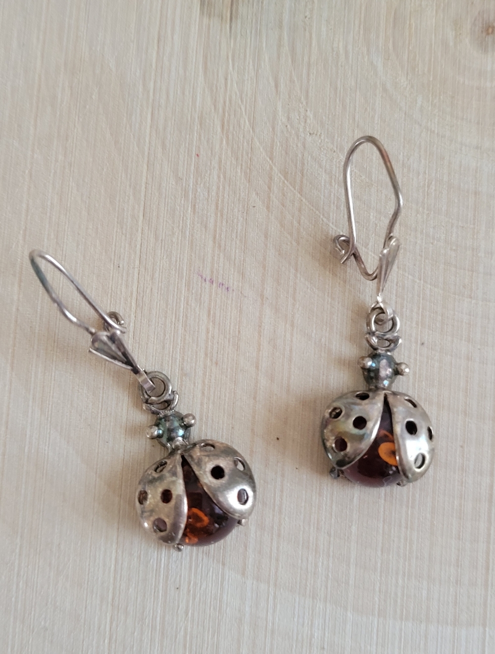 Sterling 925 & Gemstone Ladybug Earrings